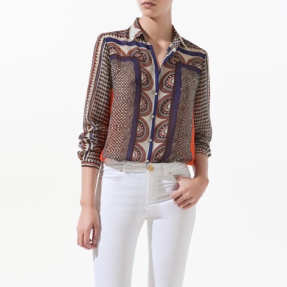Zara Semi-Sheer Printed Blouse